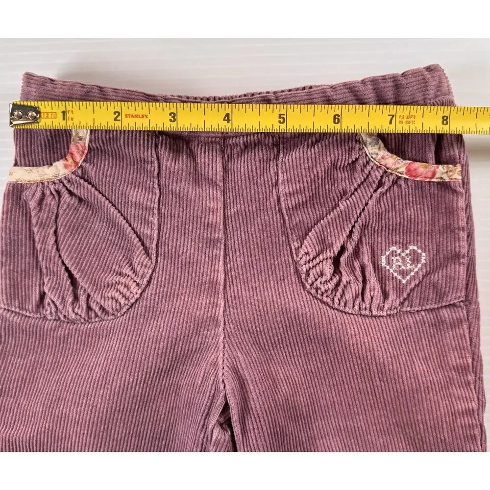 Ralph Lauren Girls 12M Plum Corduroy Pull On Pants Heart Embroidered Polo Trim